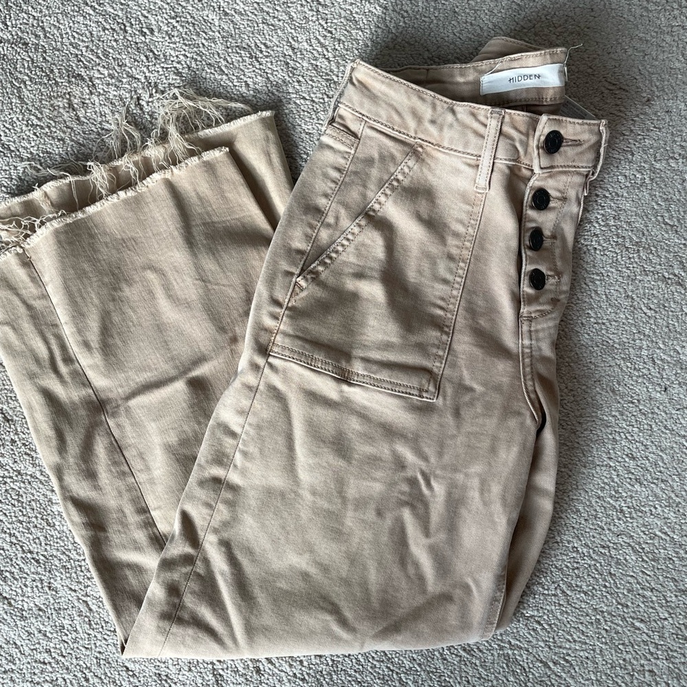 Hidden High-Waist Wide Leg Jeans in Beige